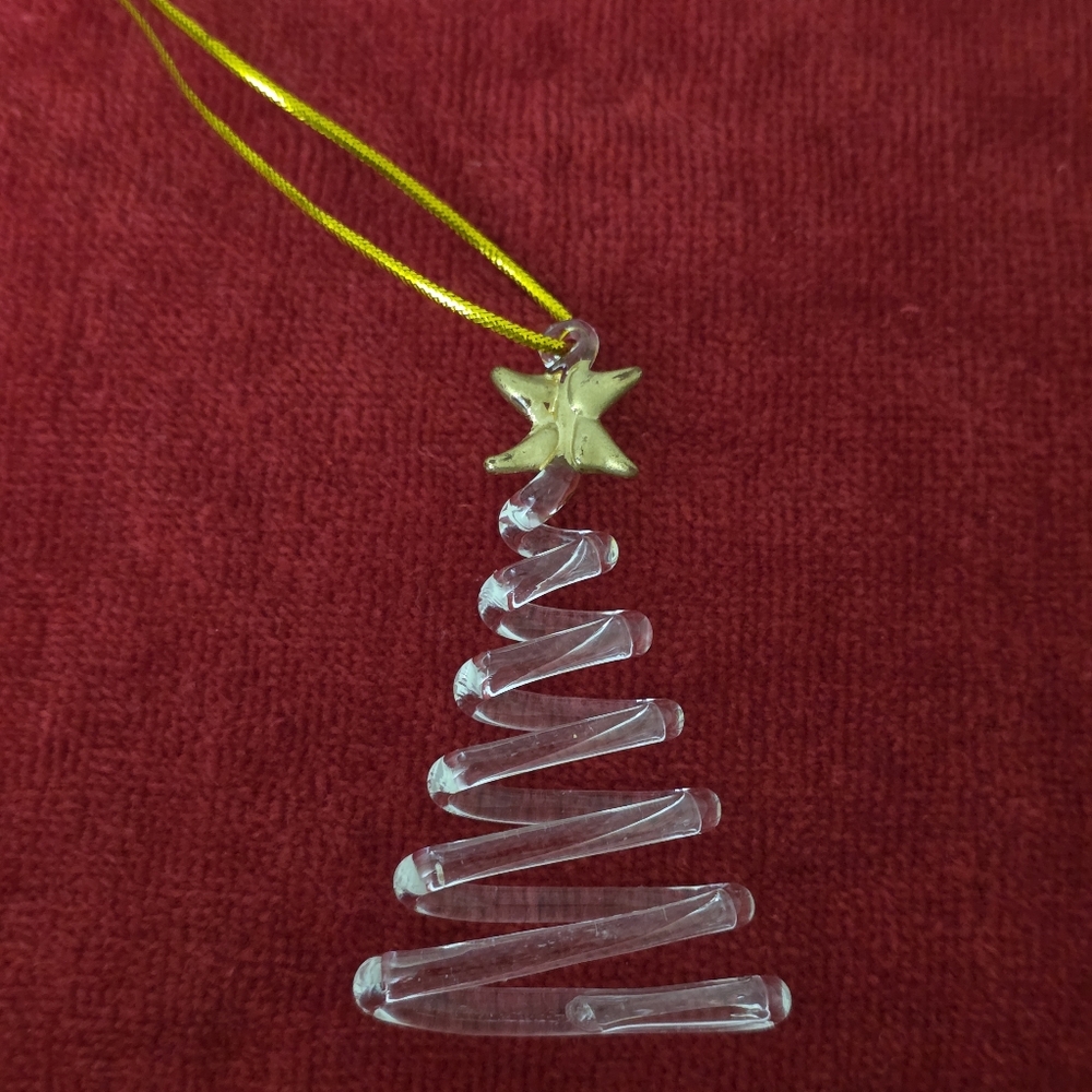 Vintage Blown Glass Christmas Ornament Ribbon Tree with Gold Star
